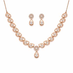 Nilu's Collection Rose Gold Plated Necklace Set With Matching Earrrings For Women And Girls | Anti-Tarnish | Anti-Allergy Gifting (Classic)